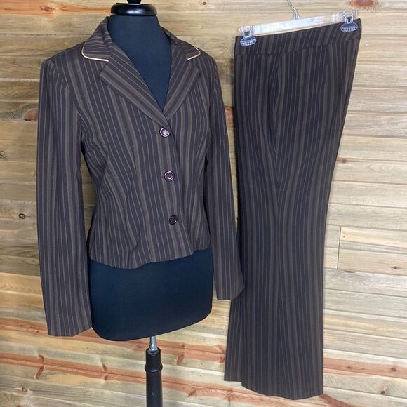 Snap Brown Pinstripe Pantsuit - Picture 1 of 6